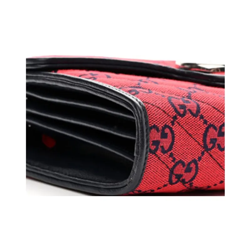 GUCCI Fabric With Leather Trim Chain Bag Flap Bag Shoulder Bag Crossbody Bag Women's Red/Blue-3