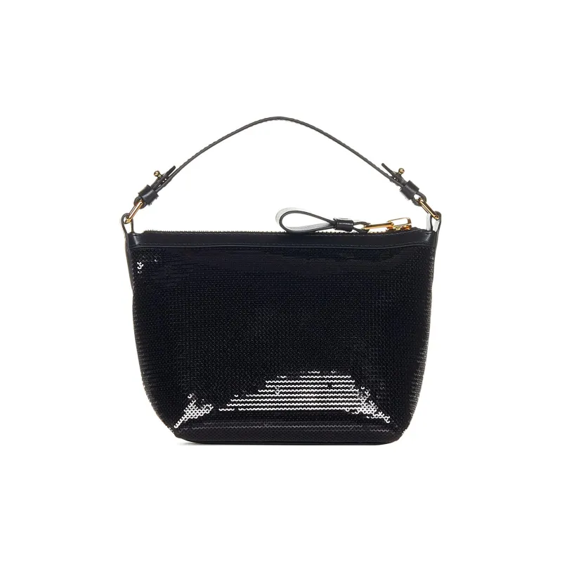 TOM FORD Silk With Calfskin Shoulder Bag, Crossbody Bag, Handbag Trumpets Women's Black-1