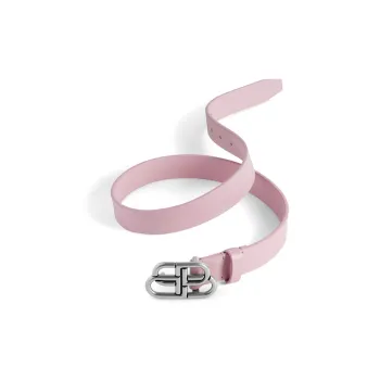 Balenciaga Solid Color Double B Decoration Smooth Buckle Leather Belts Women's Pink Width 2.54cm