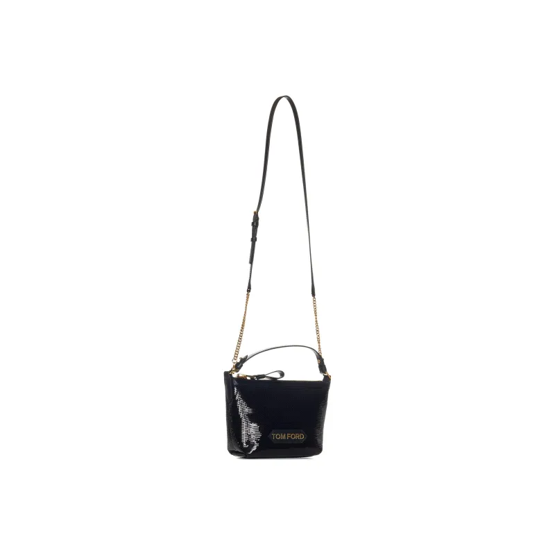 TOM FORD Silk With Calfskin Shoulder Bag, Crossbody Bag, Handbag Trumpets Women's Black-2