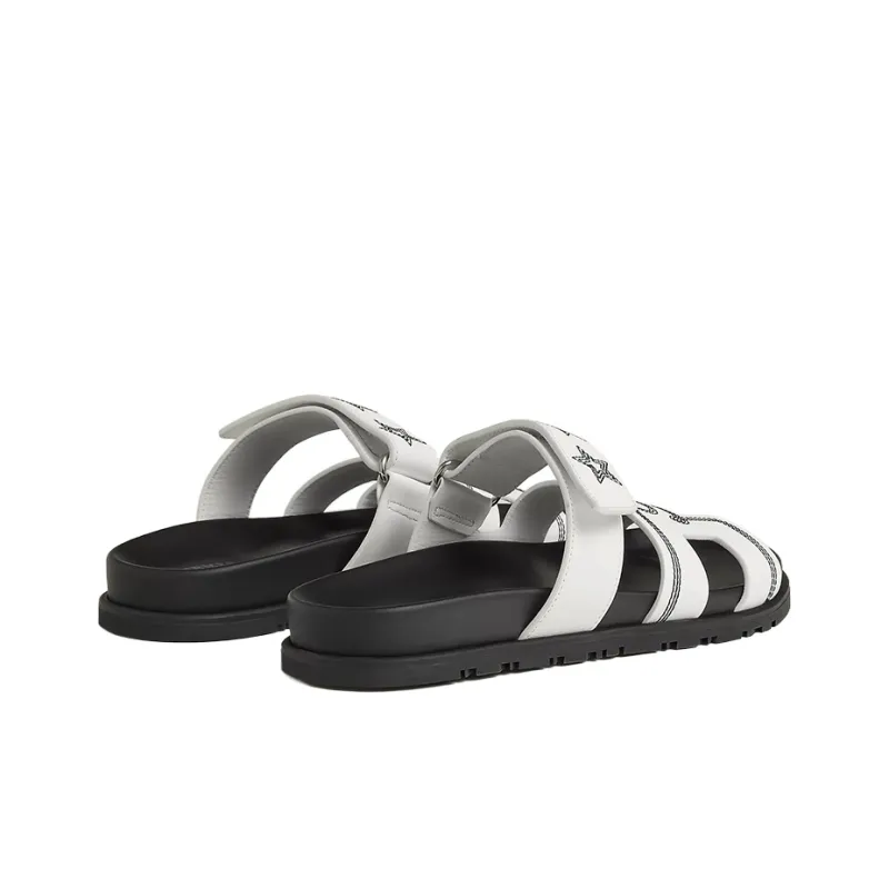 HERMES Chypre Rubber Sole Slide Slippers Women's White-4