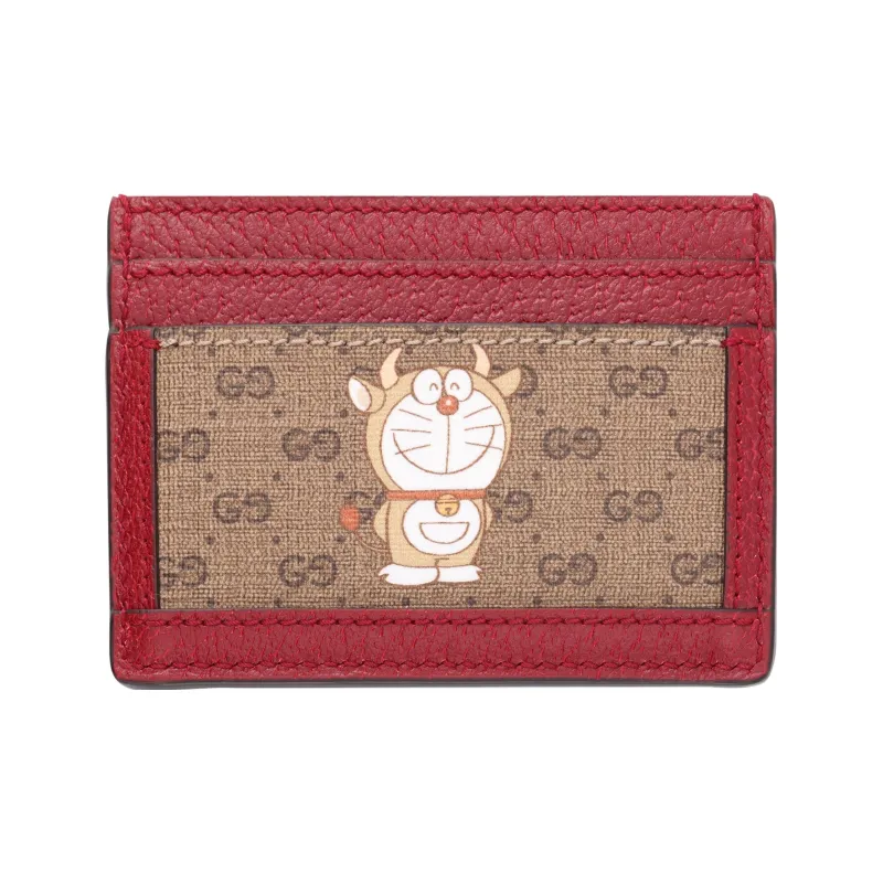 GUCCI Doraemon Collaboration Canvas With Leather Card Holder Unisex Ebony/Red-2
