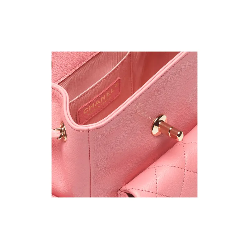 CHANEL Grain Embossed Shiny Calfskin Backpack Trumpets Women's Coral Pink-3