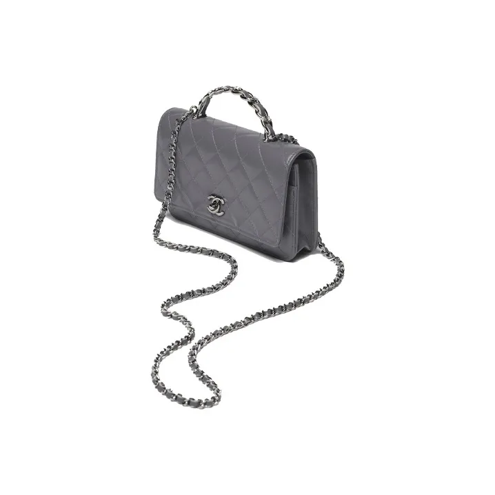 CHANEL Wrinkled Calfskin Wallet, Shoulder Bag, Crossbody Bag, Handbag Women's Gray-1