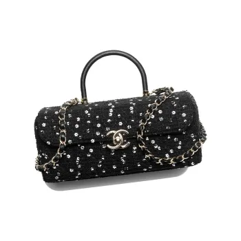 CHANEL Twill Suede Sequins Box Shaped Bag, Shoulder Bag, Crossbody Bag, Handbag Women's Black/White