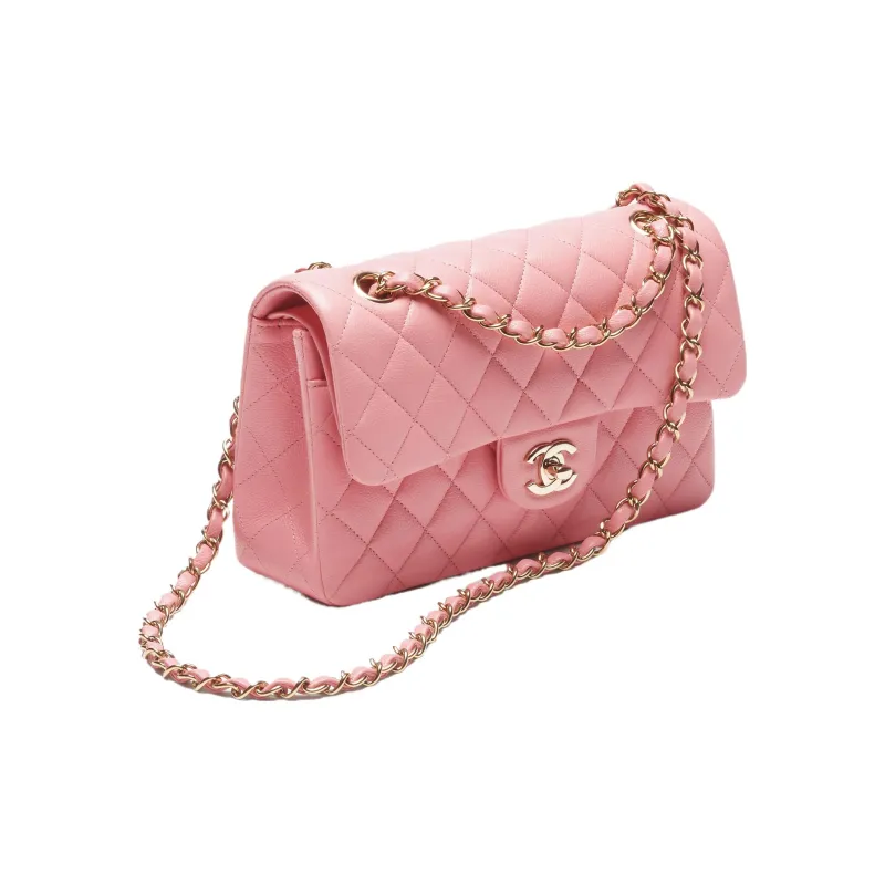 CHANEL Shiny Grain Cow Leather Flap Bag, Shoulder Bag, Crossbody Bag Trumpets Women's Coral Pink Red-1