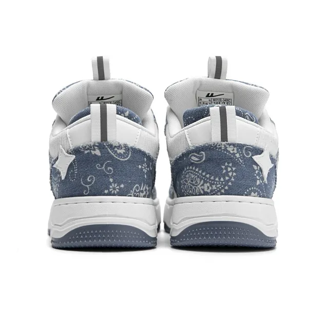 Warrior Anti Slip Wear Resistant Low Top Skateboard Shoes Unisex Denim Blue White-4