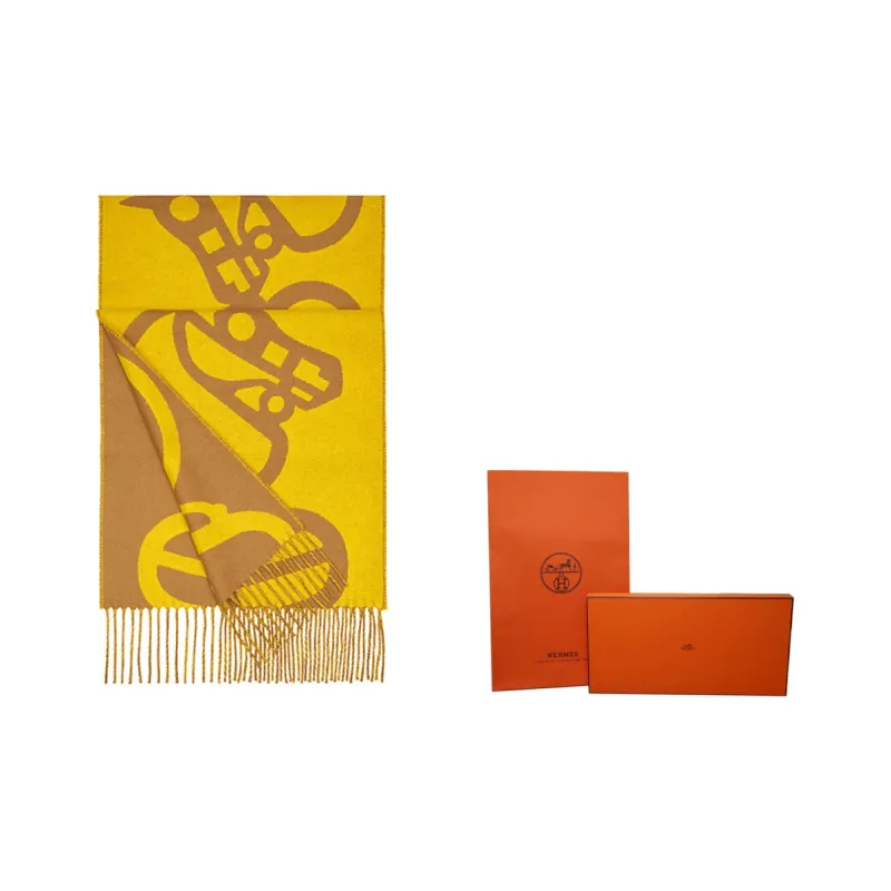 HERMES Knit Scarves Women's Yellow-3