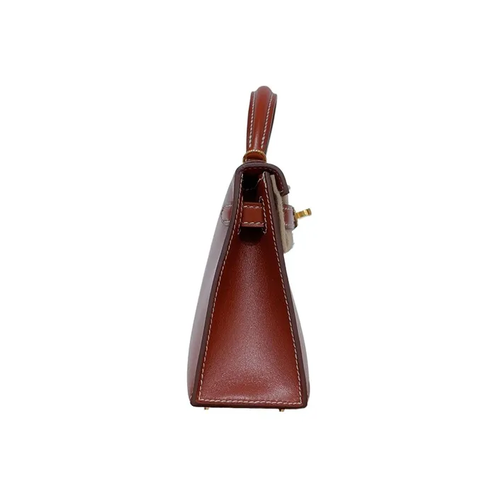HERMES Mini Kelly Box Leather Kelly Bag Handbag Shoulder Bag Crossbody Bag Mini Women's 36 Brick Red-1