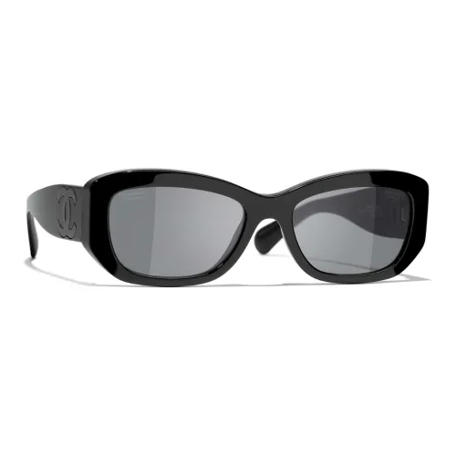 CHANEL Plate Frame Irregular Shape Sunglasses Women's Black