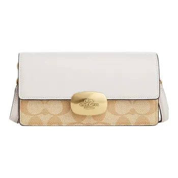 COACH Eliza Signature Coated Canvas With Smooth Leather Crossbody Bag, Shoulder Bag Women's Milk White & Light Brown