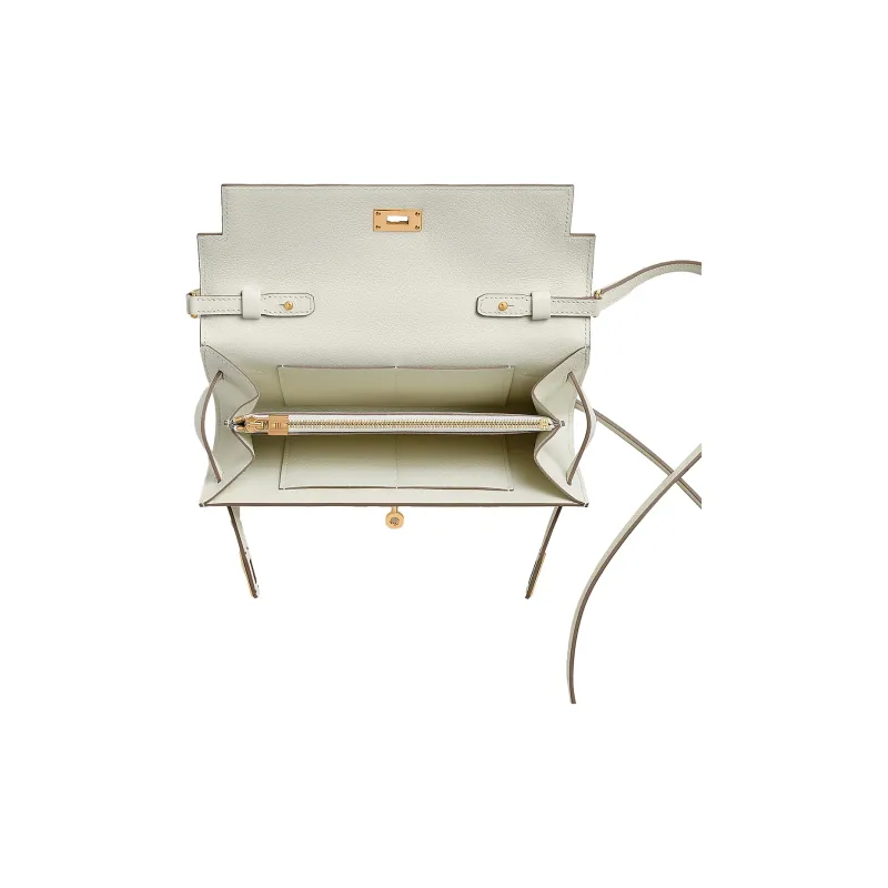 HERMES Kelly To Go Evercolor Leather Wallets Handheld Shoulder Bag Crossbody Bag Women's White-3