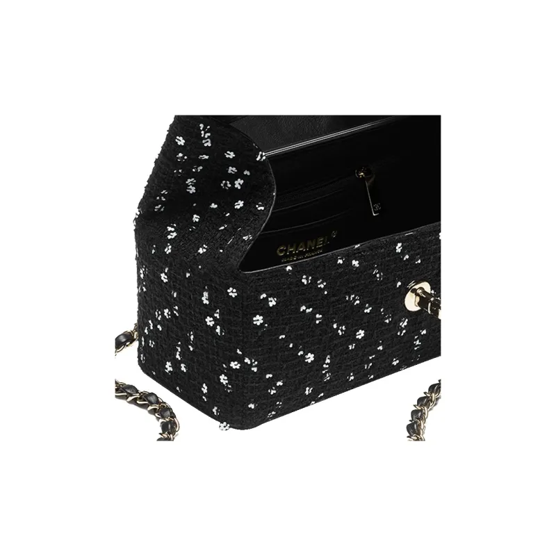 CHANEL Twill Suede Sequins Box Shaped Bag, Shoulder Bag, Crossbody Bag, Handbag Women's Black/White-3