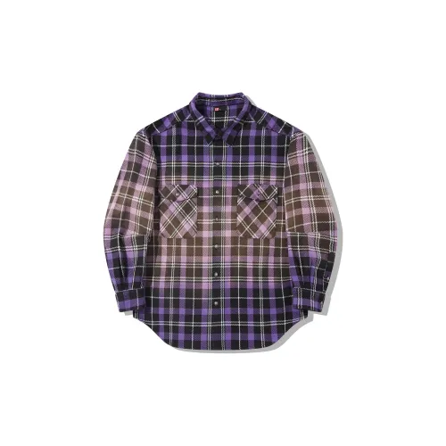 Pleasures X LiNing Shirts Men Black Ultraviolet Light Checkered Combination