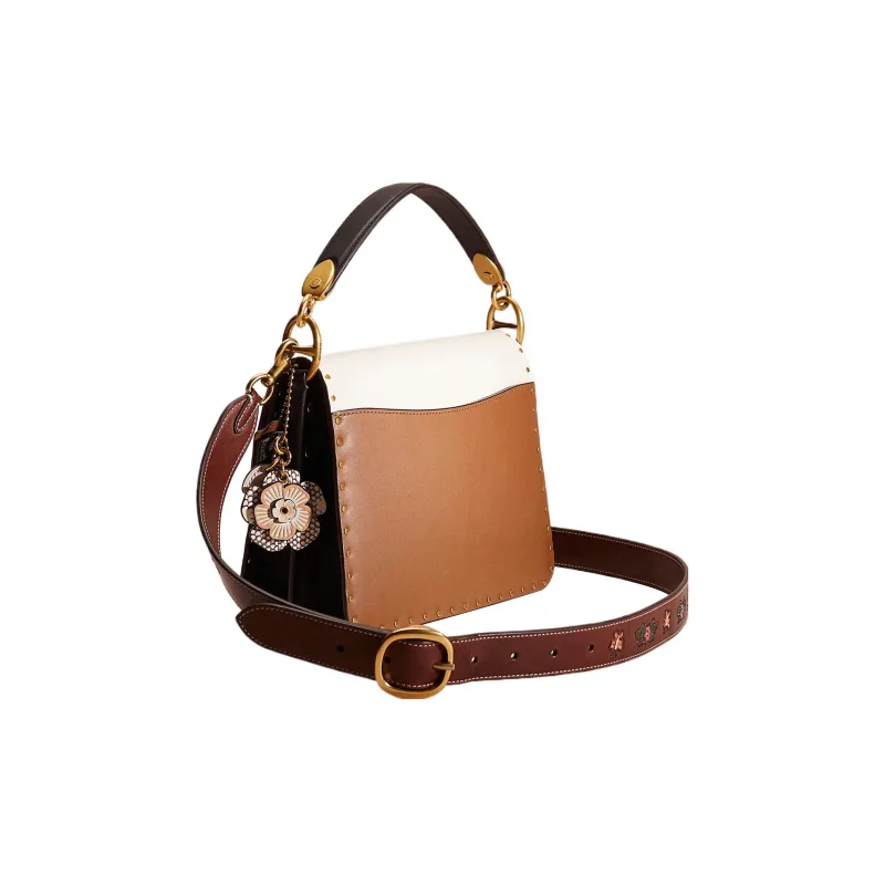 COACH Beat Glove Tanned Leather With Suede Messenger Bag Handbag Shoulder Bag Medium Size Women's White & Brown-1