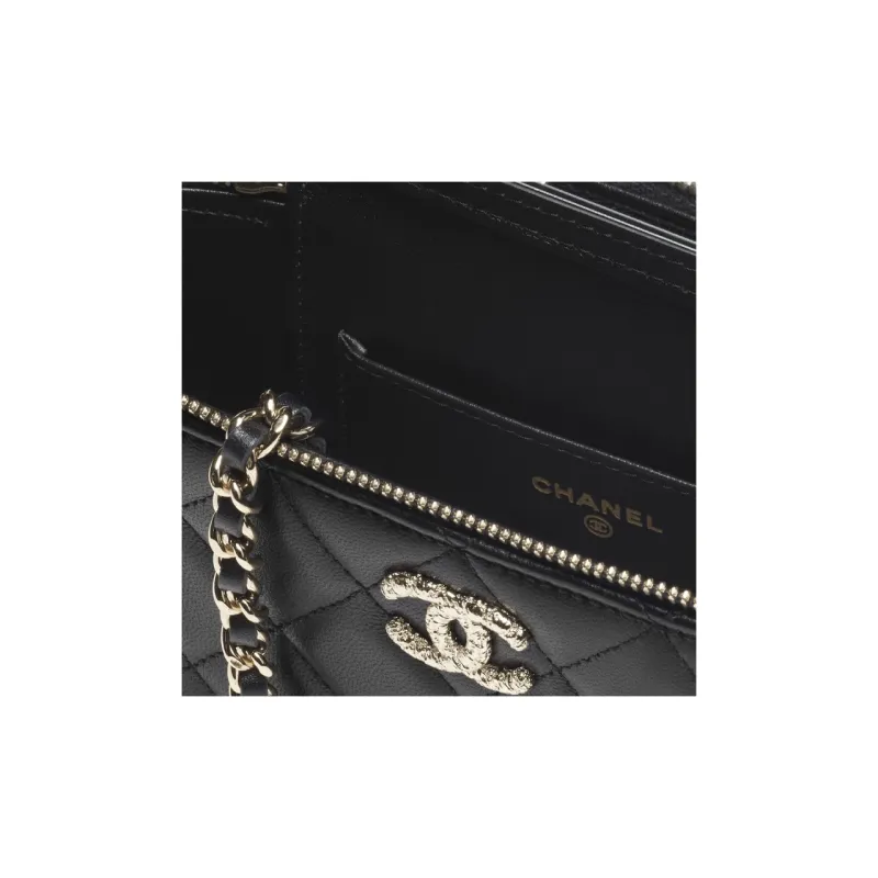 CHANEL Lambskin Cell Phone Pouch, Flap Bag, Shoulder Bag, Crossbody Bag, Handbag Women's Black-2