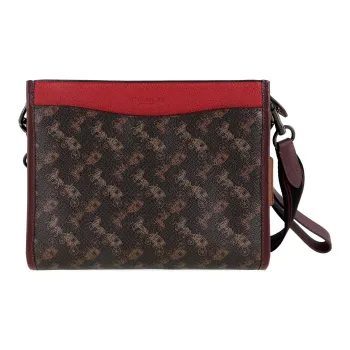 COACH Hitch Canvas With Leather Combo Bag Handheld Shoulder Bag Crossbody Bag Medium Size Men's Dark Brown & Monogram