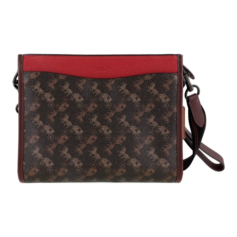 COACH Hitch Canvas With Leather Combo Bag Handheld Shoulder Bag Crossbody Bag Medium Size Men's Dark Brown & Monogram-0