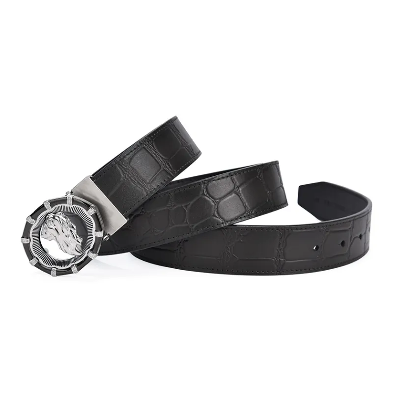 RARE Lion Head Logo Pin Buckle Belt Leather Belts Unisex Width 3.4CM-1