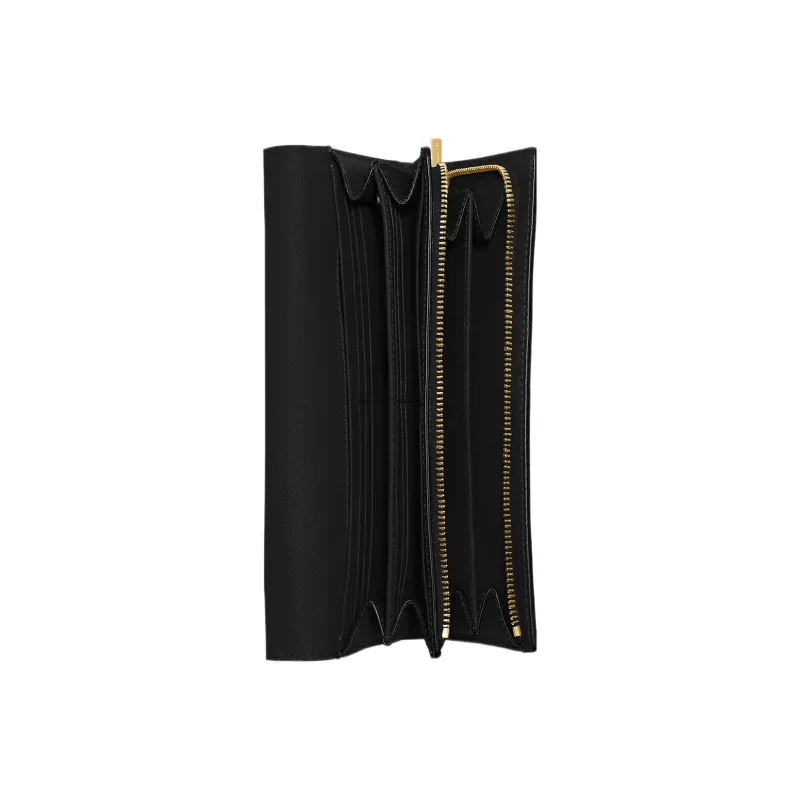 COACH Trifold Wallet Cross-Stitch Leather Wallet Women's Black-1