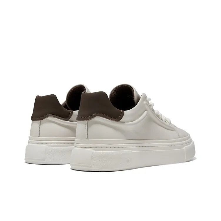 Hautton Jeans Low Top Skateboard Shoes Men's White Coffee Color-3