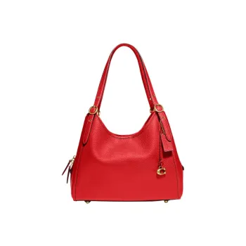 COACH Lori Soft Pebbled Leather Handbag Shoulder Bag Large Size Women's Red