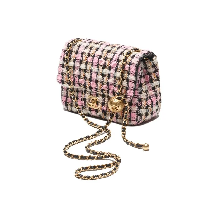 CHANEL Wool Twill Soft Woolen Flap Bag, Shoulder Bag, Crossbody Bag Mini Women's Pink-1