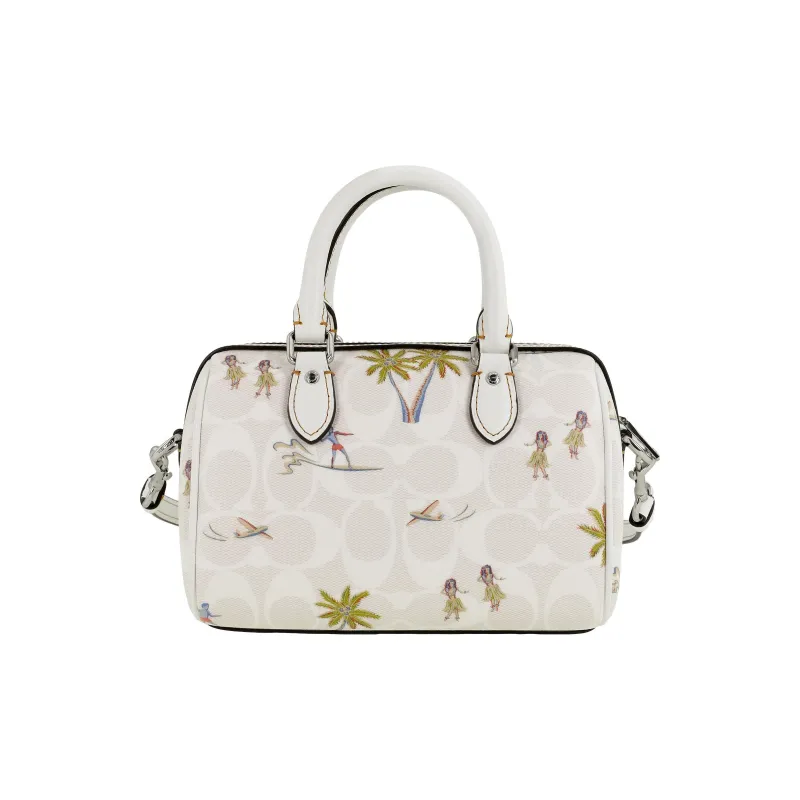 COACH Rowan Leather Boston Bag One Shoulder Handbags Small Size Women's White-2
