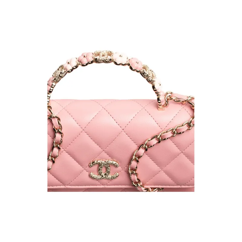 CHANEL Lambskin Cell Phone Pouch, Flap Bag, Shoulder Bag, Crossbody Bag, Handbag Women's Pink-2
