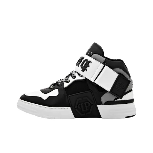 PHILIPP PLEIN Skateboard Shoes Unisex Mid-Top Black/White