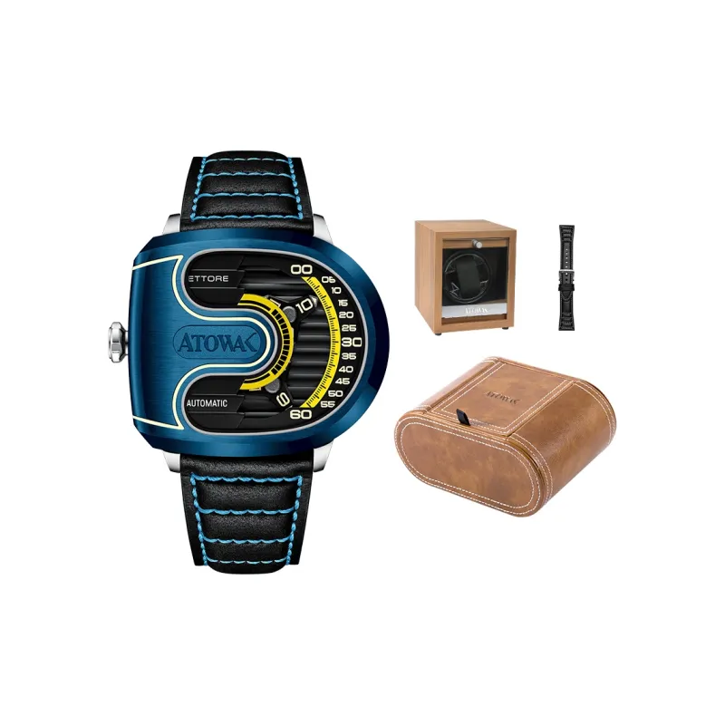 ATOWAK Supercar Wrist Watch Automatic Mechanical Movement Genuine Leather Strap 46.5*40.5mm Black Dial Men's Watches-1