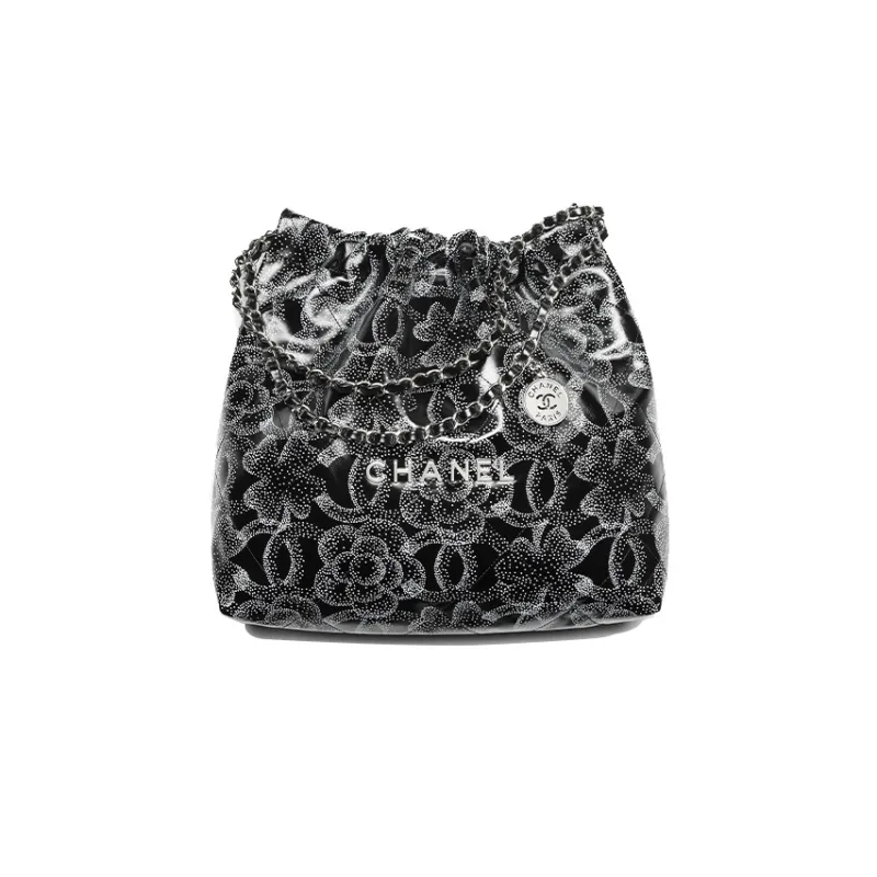 CHANEL Calfskin Bucket Bag, Shoulder Bag, Crossbody Bag, Handbag Women's Black & White-0