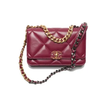 CHANEL 19Bag Bright Color Lambskin Wallet, Shoulder Bag, Crossbody Bag Women's Burgundy