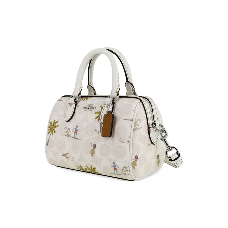 COACH Rowan Leather Boston Bag One Shoulder Handbags Small Size Women's White-1