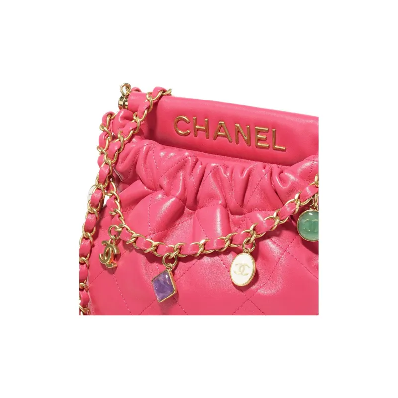 CHANEL Lambskin Bucket Bag, Shoulder Bag, Crossbody Bag Trumpets Women's Rose Red-4