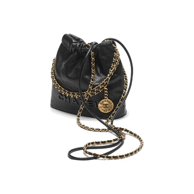 CHANEL 22Bag Shiny Grain Embossed Calfskin & Metal Bucket Bag, Shoulder Bag, Crossbody Bag Mini Women's Black-2