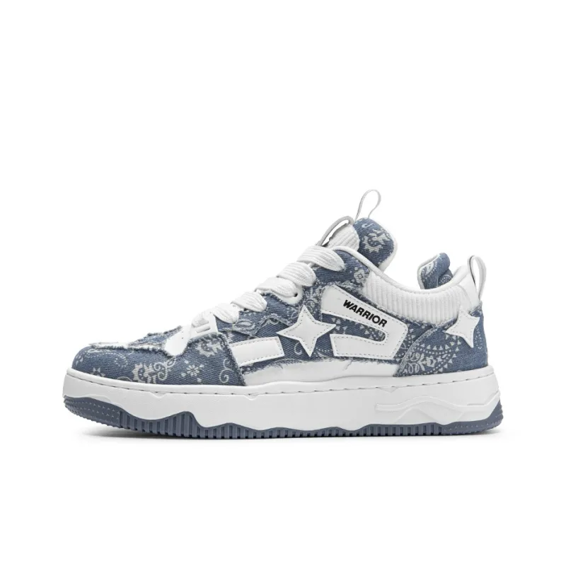 Warrior Anti Slip Wear Resistant Low Top Skateboard Shoes Unisex Denim Blue White-0