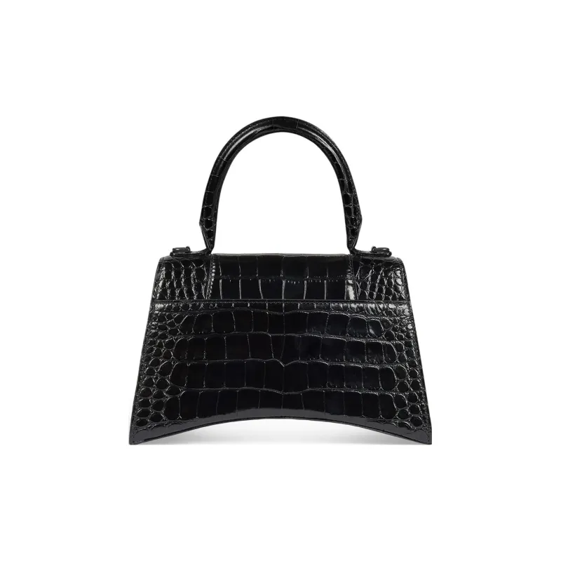 Balenciaga Crocodile Embossed Hourglass Top Handle Small Black-3