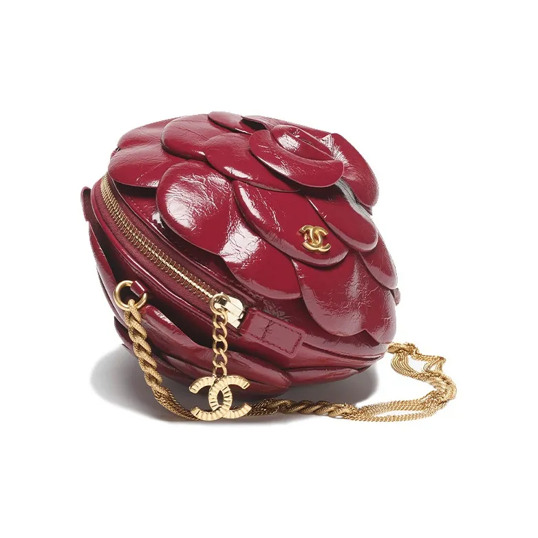 CHANEL Calfskin Camellia Evening Bag, Clutch, Shoulder Bag Women's Burgundy-3