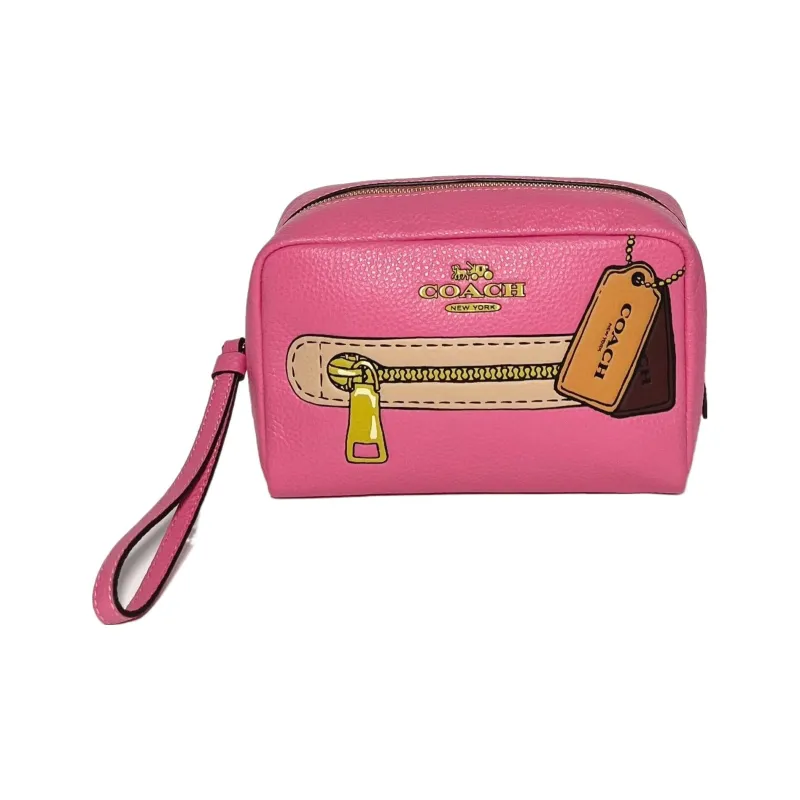 COACH Dempsey Pebbled Leather Makeup Bags Clutches Small Size Women's Red-3