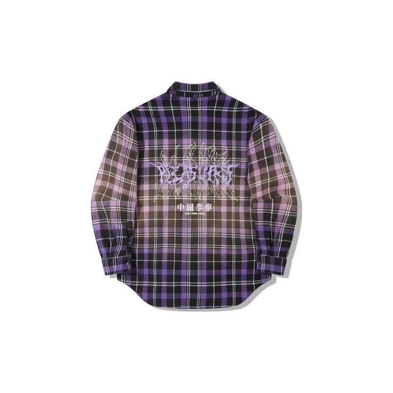 Pleasures X LiNing Shirts Men Black Ultraviolet Plaid Set-1