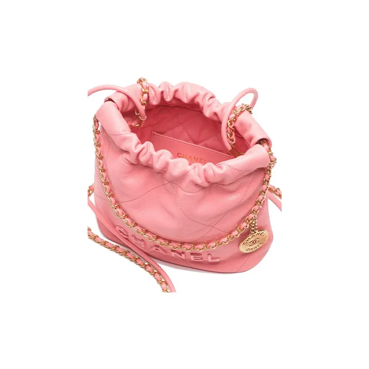 CHANEL 22Bag Shiny Grain Embossed Calfskin & Metal Bucket Bag, Shoulder Bag, Crossbody Bag Mini Women's Coral Pink-2
