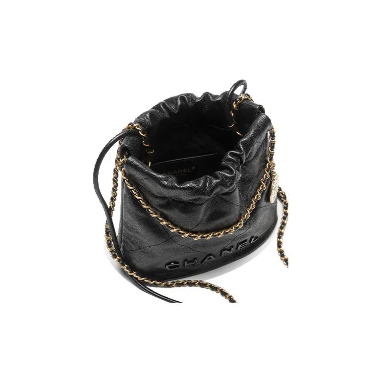 CHANEL 22Bag Shiny Grain Embossed Calfskin & Metal Bucket Bag, Shoulder Bag, Crossbody Bag Mini Women's Black-3