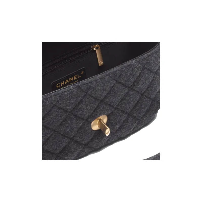 CHANEL Felt Messenger Bag Shoulder Bag Crossbody Bag Mini Women's Charcoal Gray-3