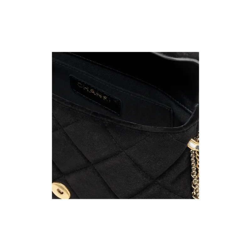 CHANEL Velour Enamel Camellia Snap Closure Flap Bag, Crossbody Bag, Shoulder Bag Mini Women's Black-3