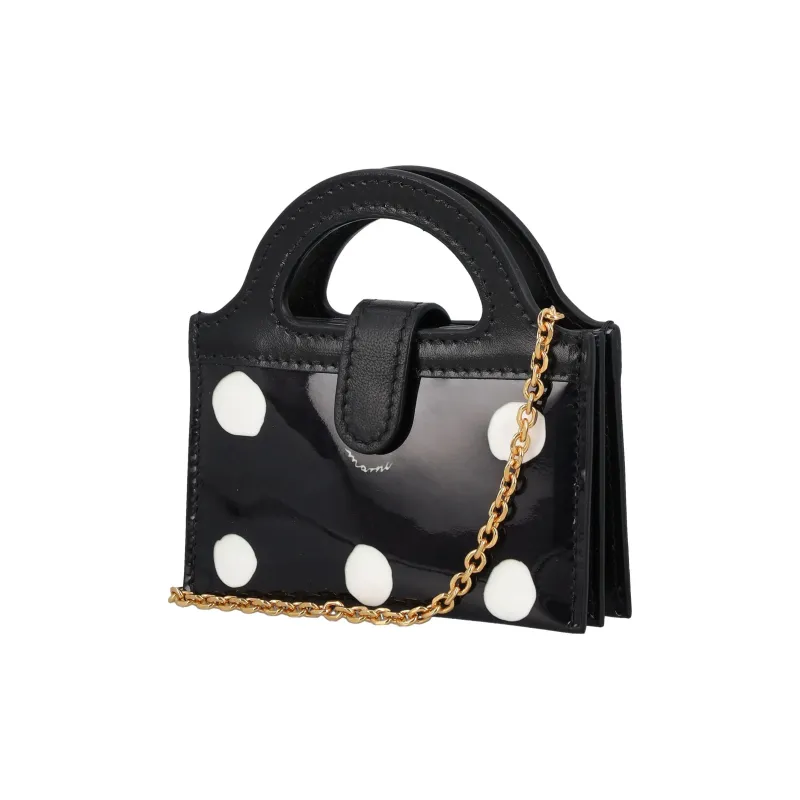 MARNI Patent Leather Calfskin Portable Shoulder Bag Crossbody Bag Wallet Women's Black/White-2