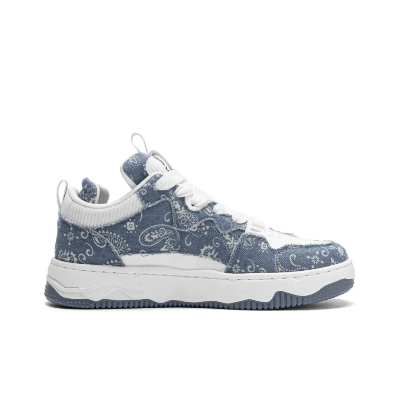 Warrior Anti Slip Wear Resistant Low Top Skateboard Shoes Unisex Denim Blue White-1
