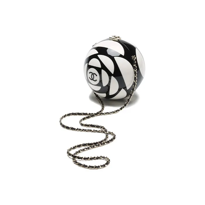 CHANEL Resin Glass Evening Bag Shoulder Bag Women's Black & White-3