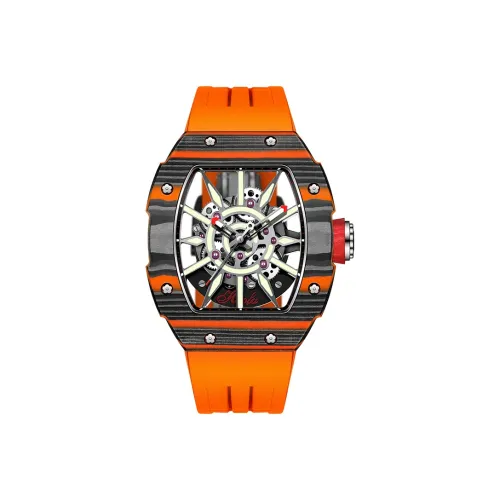 HaofaTourbillon Mechanical Movement Rubber Strap Watch Men's Watches Cut Out Dial