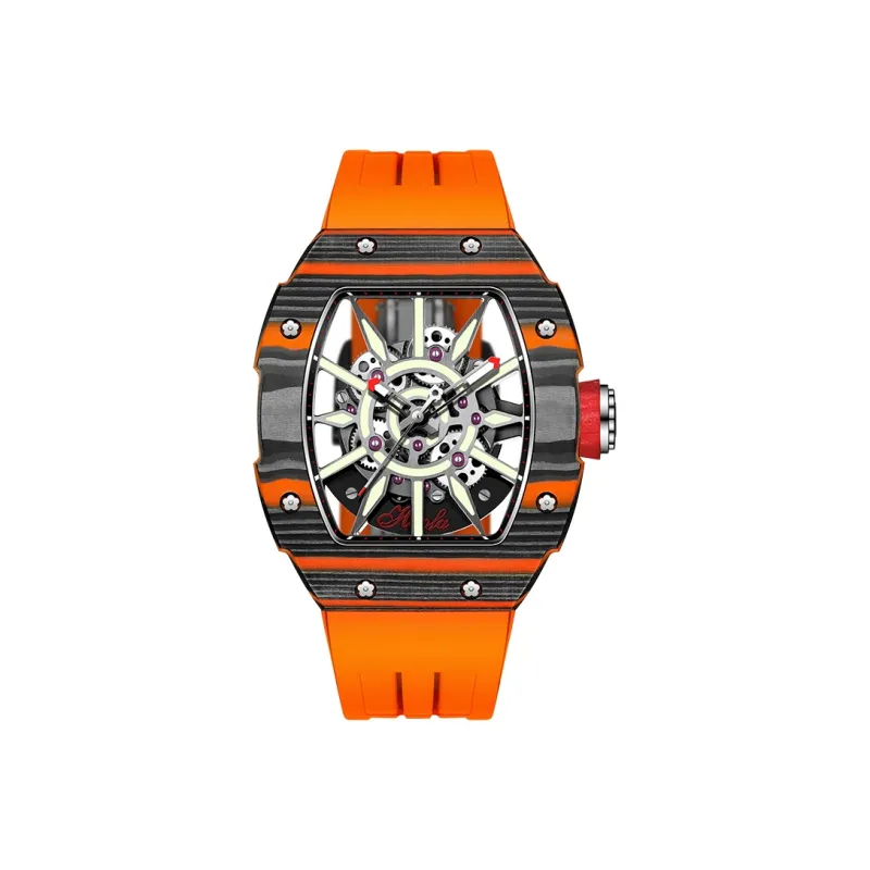 HaofaTourbillon Mechanical Movement Rubber Strap Watch Men's Watches Cut-Out Dial-0